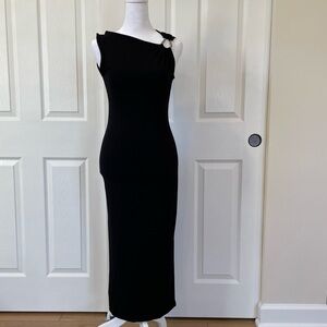 See You Monday Black Midi Dress with Knotted Shoulder Detail size Medium NWT